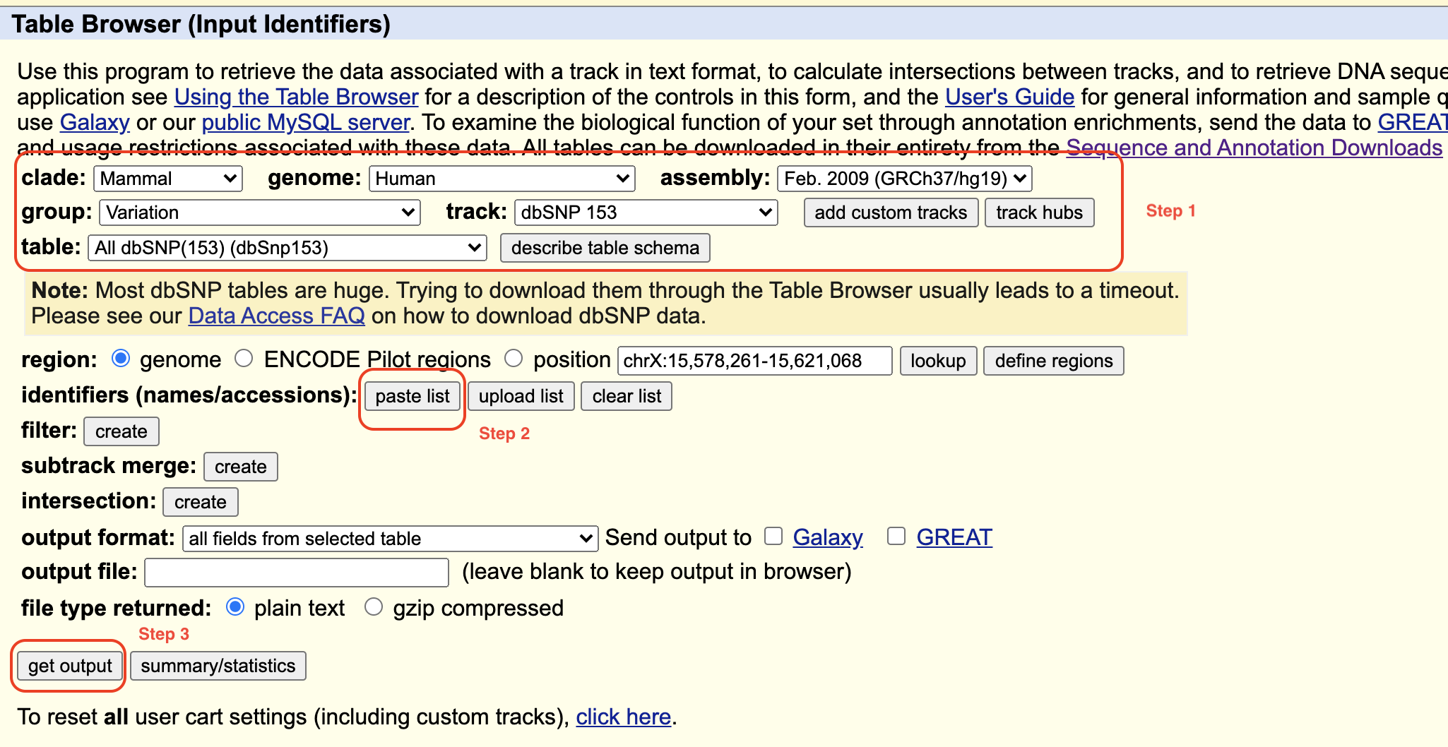 UCSC Table Browser first step